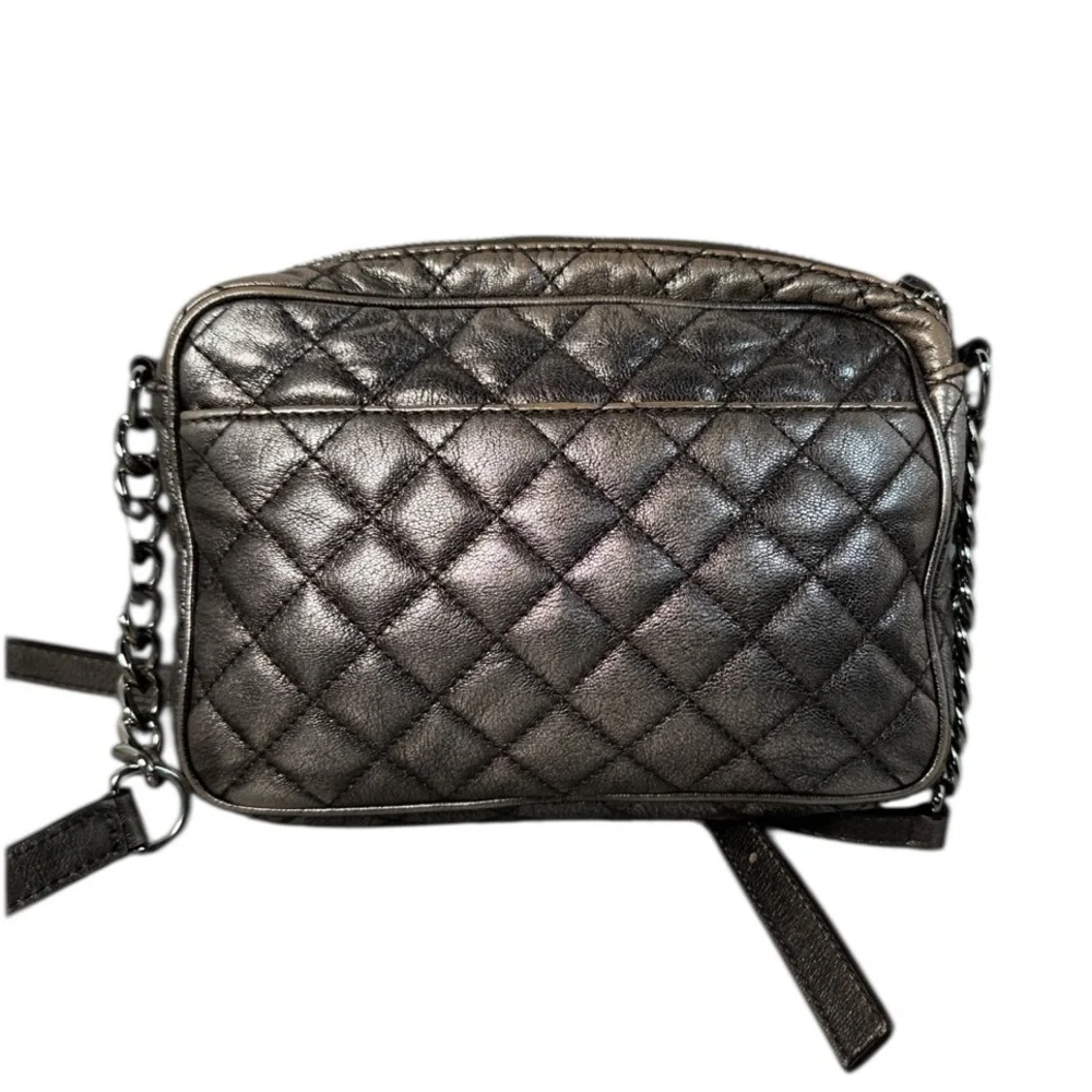 Michael Kors Kim Studded Quilted Gray Leather Messenger Crossbody Bag - Picture 2 of 13